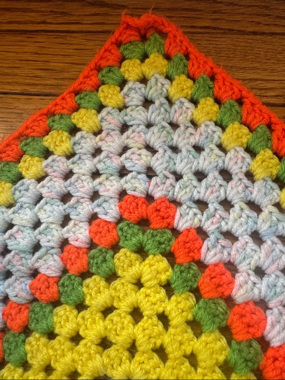 Vintage Hand-knit made Granny Square Afghan 70s Retro lapghan 38X38 grannycore